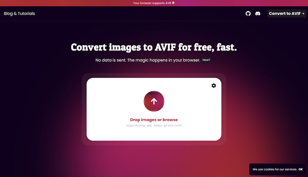 Screenshot of AVIF.io.
