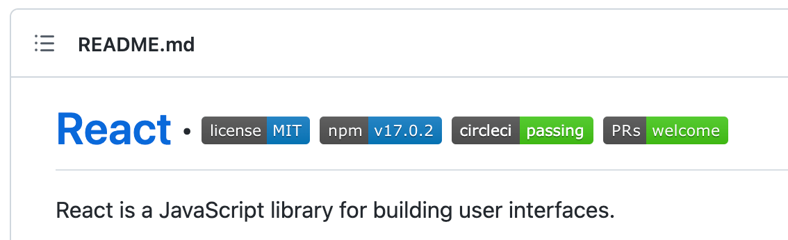 Showing the header of React's repo displaying GitHub badges.