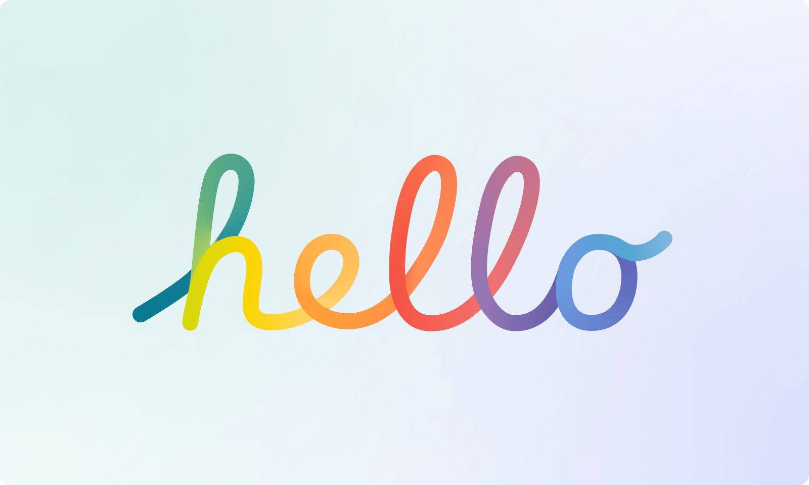 Hello in a cursive rainbow color font.