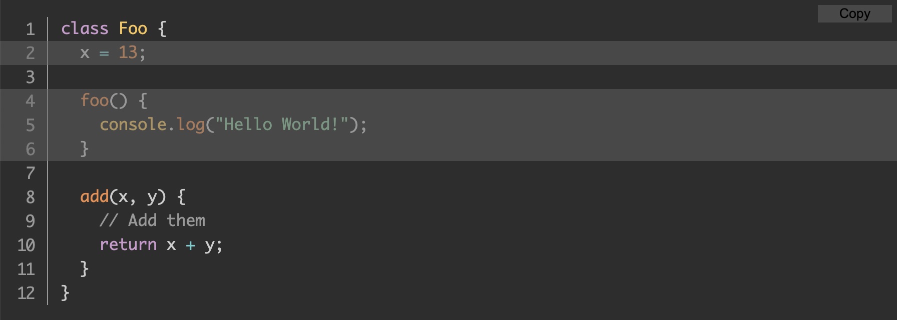 Syntax highlighting for a block of Markdown code.