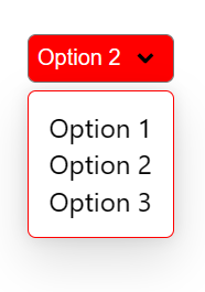 A styled selectmenu element with a red button background and a red border around the listbox.