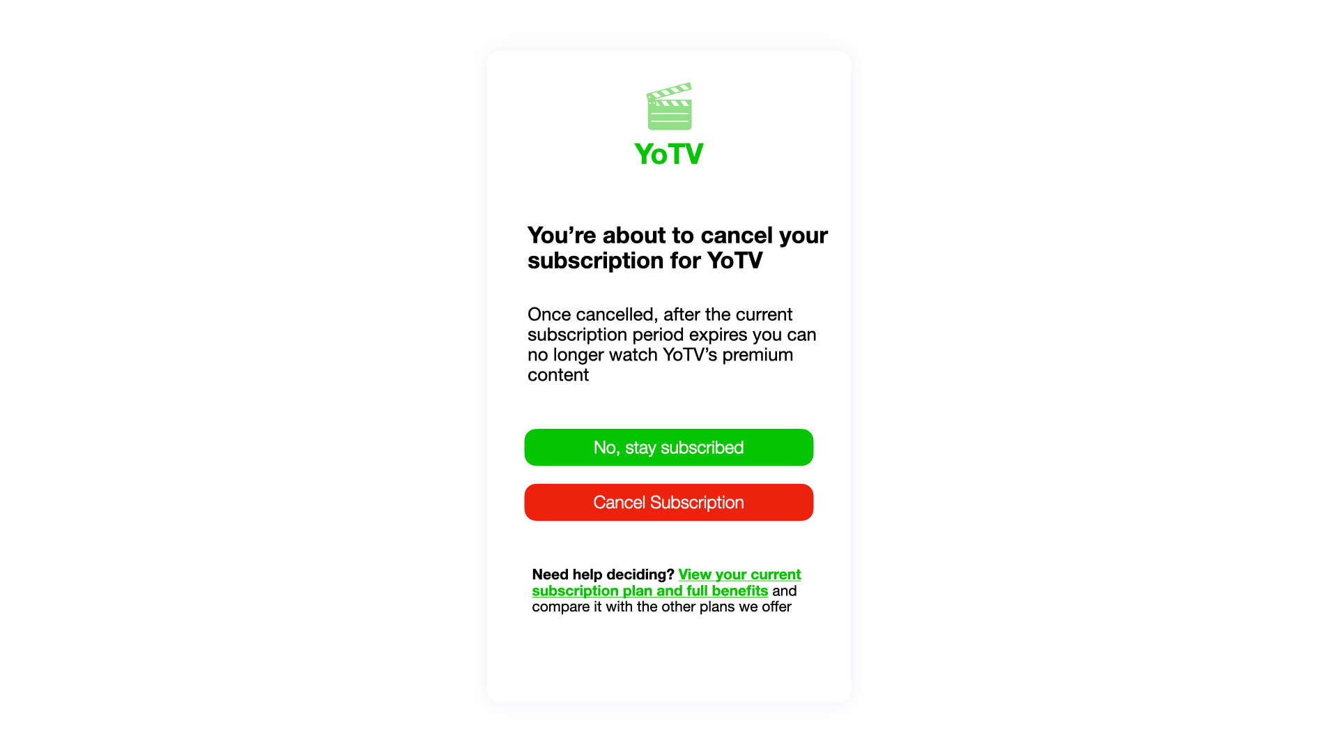 “Cancel Subscription” mock-up