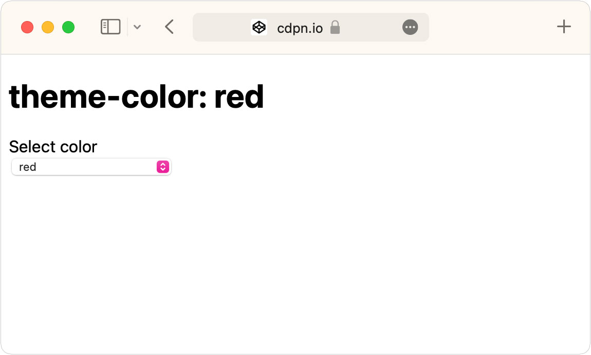 Wbite webpage with a color picker set to red. The header of the browser is white.