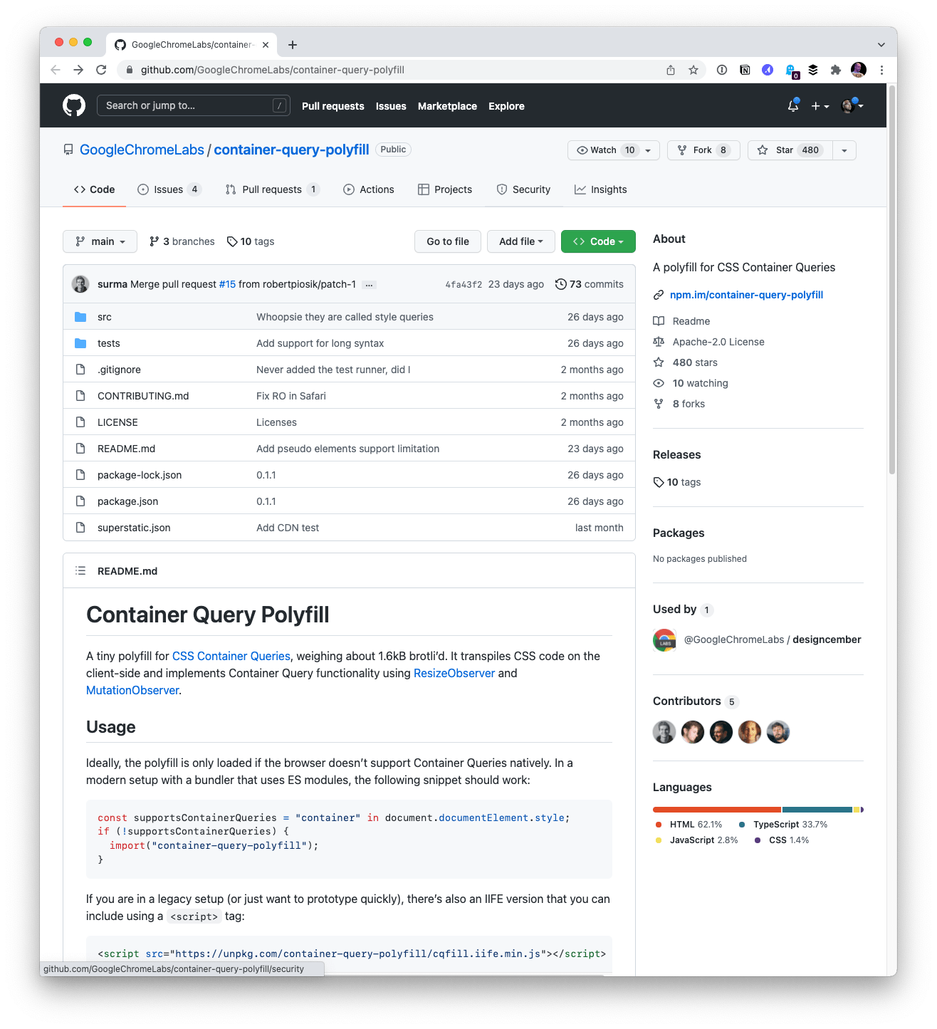 GitHub Repo for the Container Query Polyfill